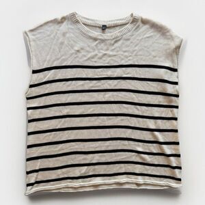 Sleeveless Knit Top Sweater Vest Create Black Stripe Womens Size Large Preppy